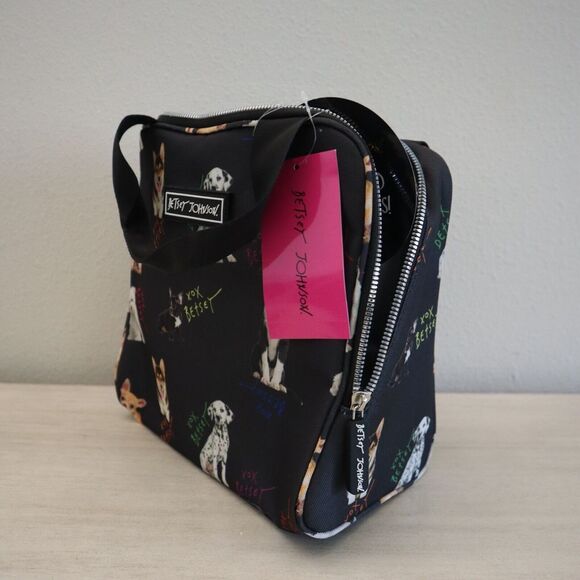 Betsey Johnson TBJ-1286 Black Allover Dogs Insulated Lunch Tote W/Mesh Pouc - Picture 4 of 8